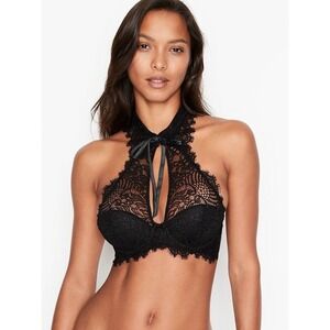 Victoria's Secret Very Sexy High-Neck Lace Bra Top 32C/D *Black*